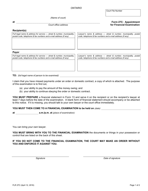 Form 27C Appointment for Financial Examination - Ontario, Canada