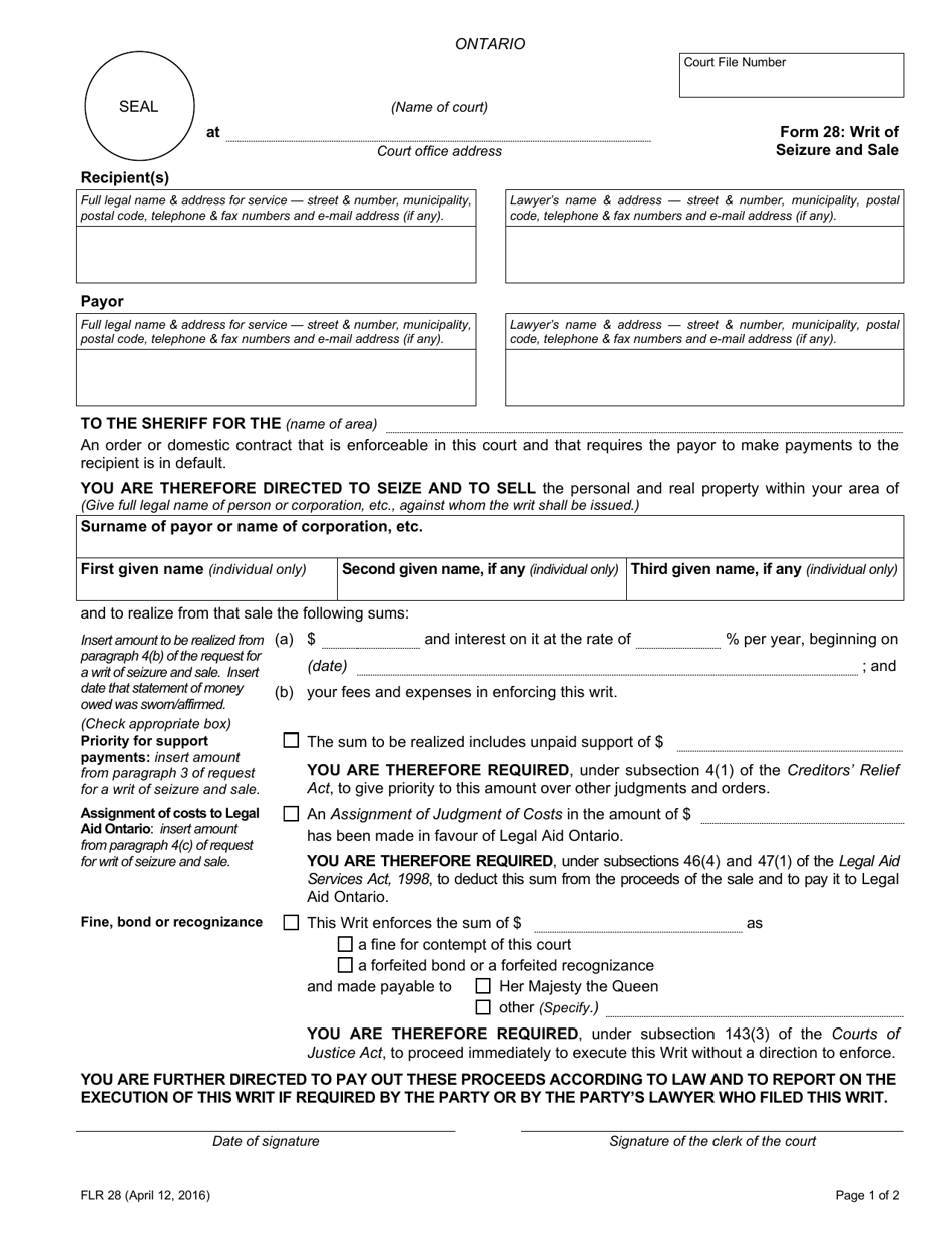 Form 28 - Fill Out, Sign Online and Download Fillable PDF, Ontario