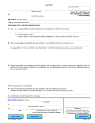Form 33 &quot;Information for Warrant to Bring a Child to a Place of Safety&quot; - Ontario, Canada