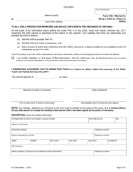 Form 33A Warrant to Bring a Child to a Place of Safety - Ontario, Canada