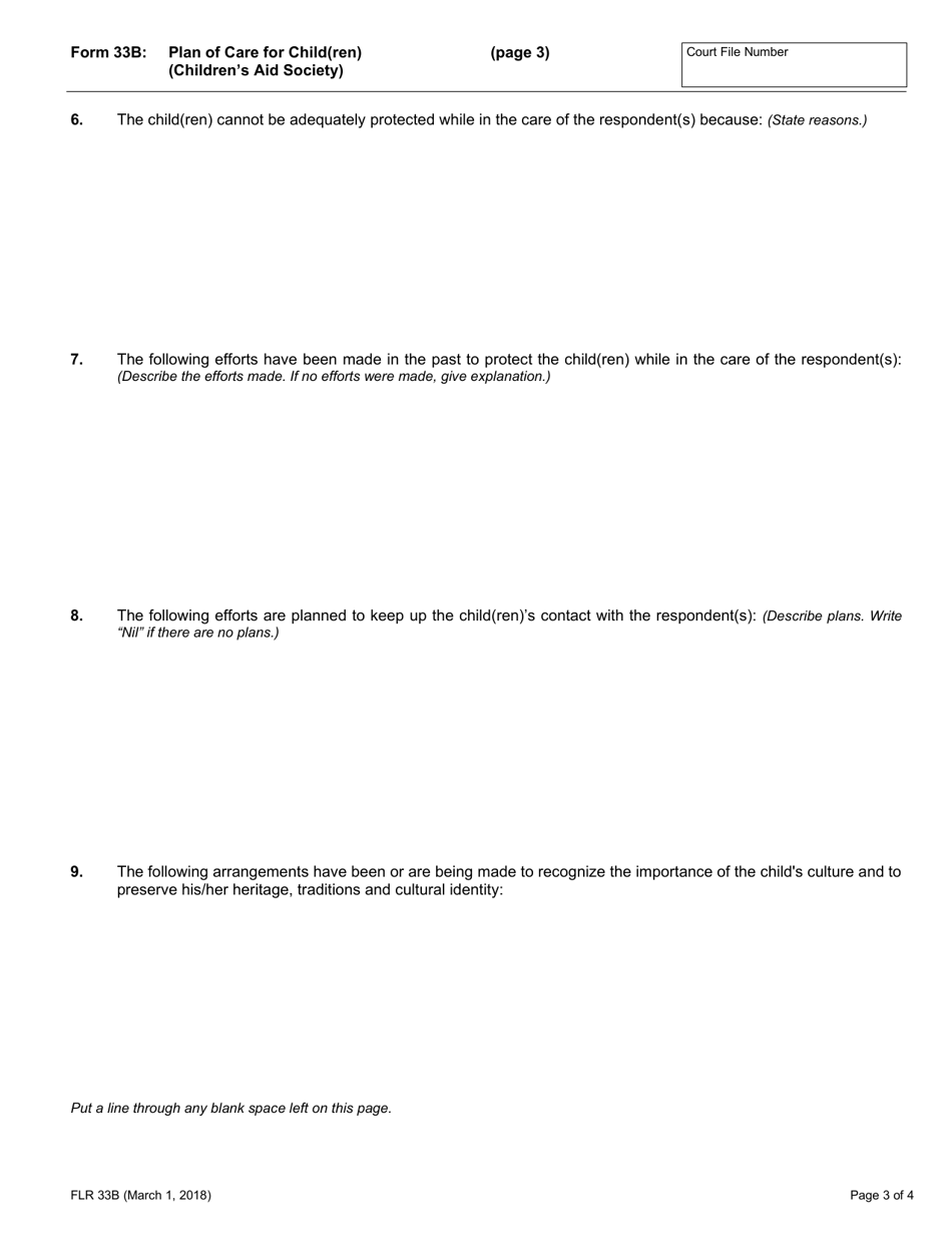 Form 33B Plan of Care for Child(Ren) (Childrens Aid Society) - Ontario, Canada, Page 3