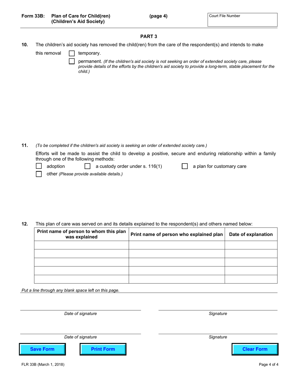 Form 33B Plan of Care for Child(Ren) (Childrens Aid Society) - Ontario, Canada, Page 4