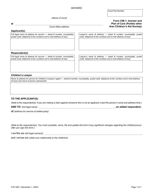 Form 33B.1 Answer and Plan of Care (Parties Other Than Children's Aid Society) - Ontario, Canada