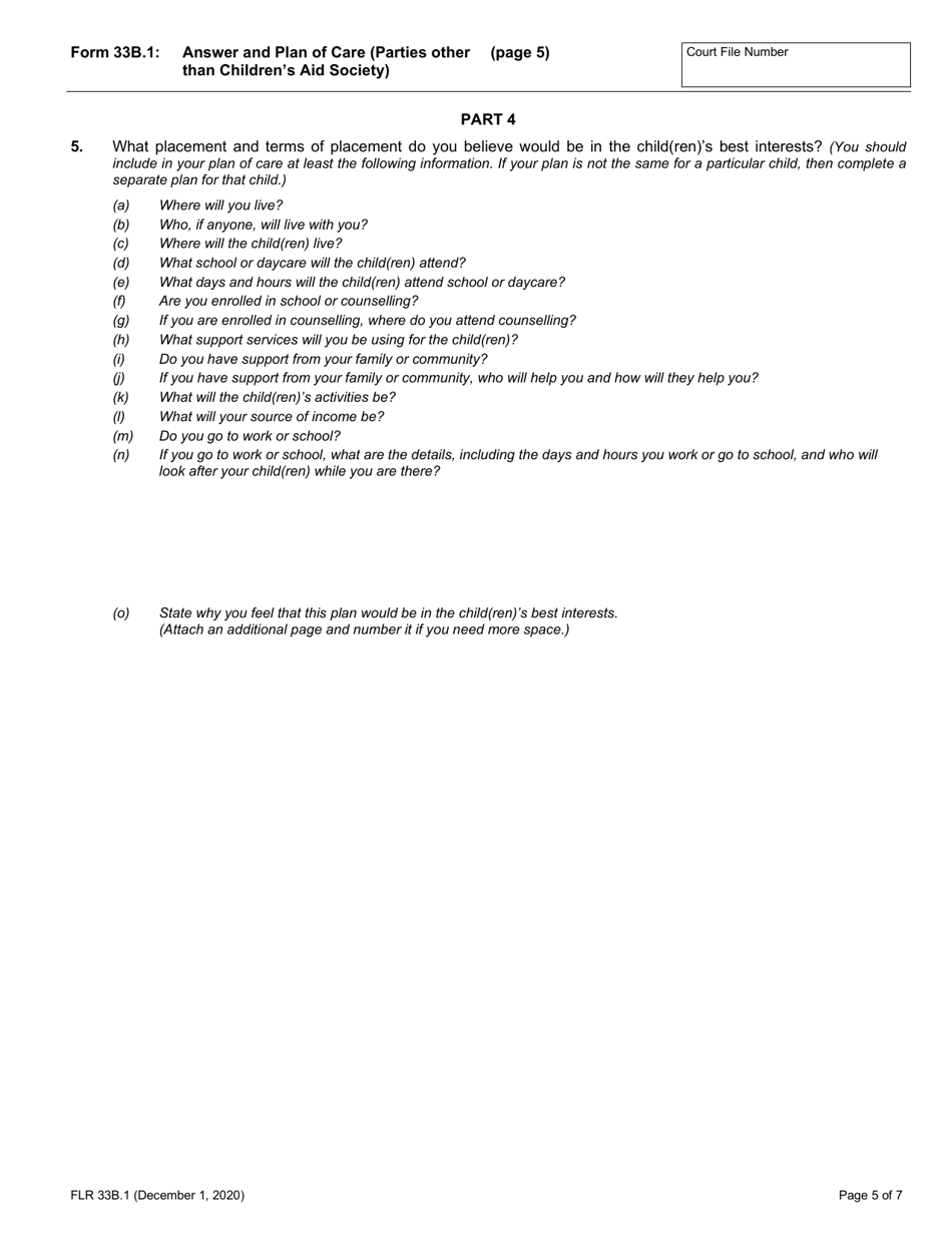 Form 33B.1 Answer and Plan of Care (Parties Other Than Childrens Aid Society) - Ontario, Canada, Page 5