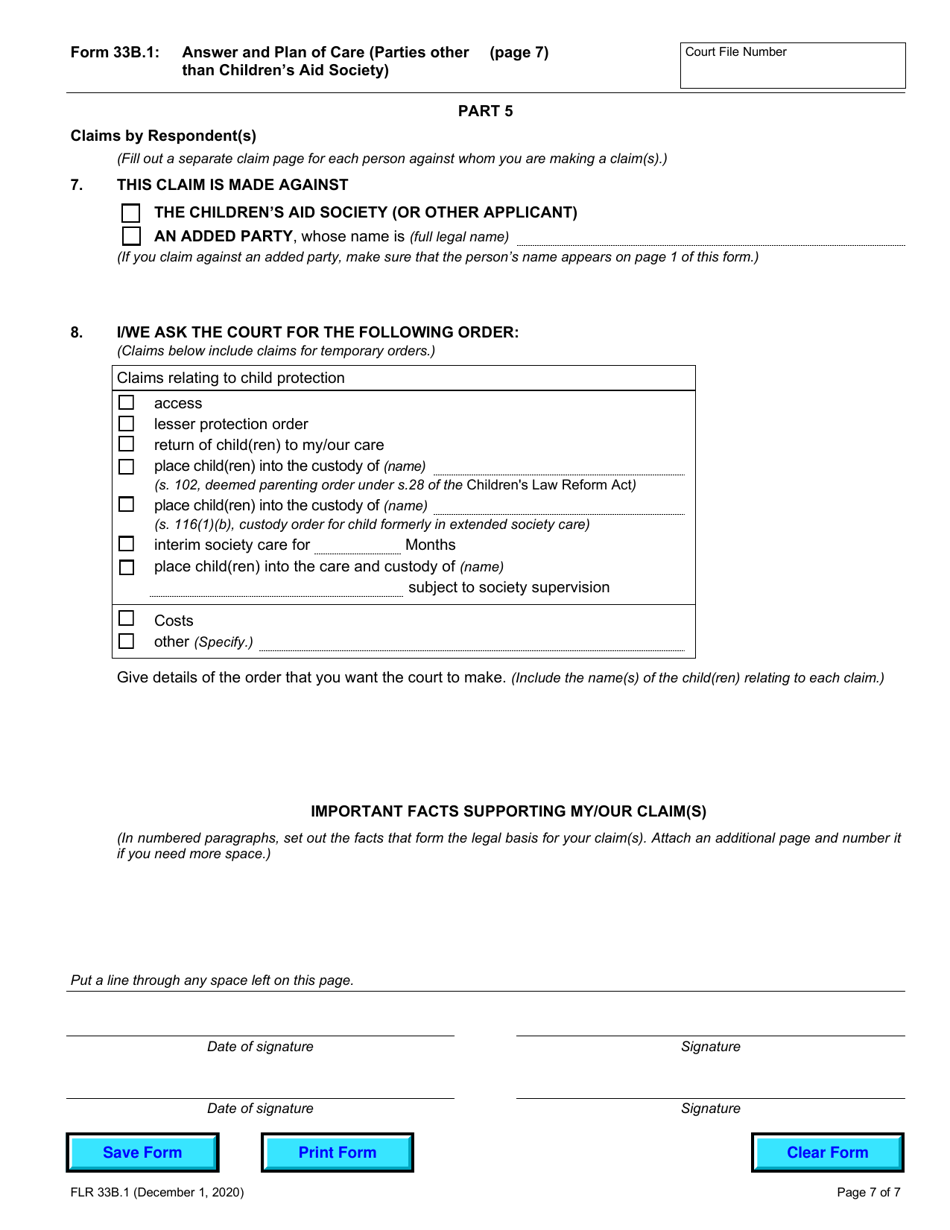 Form 33B.1 Answer and Plan of Care (Parties Other Than Childrens Aid Society) - Ontario, Canada, Page 7