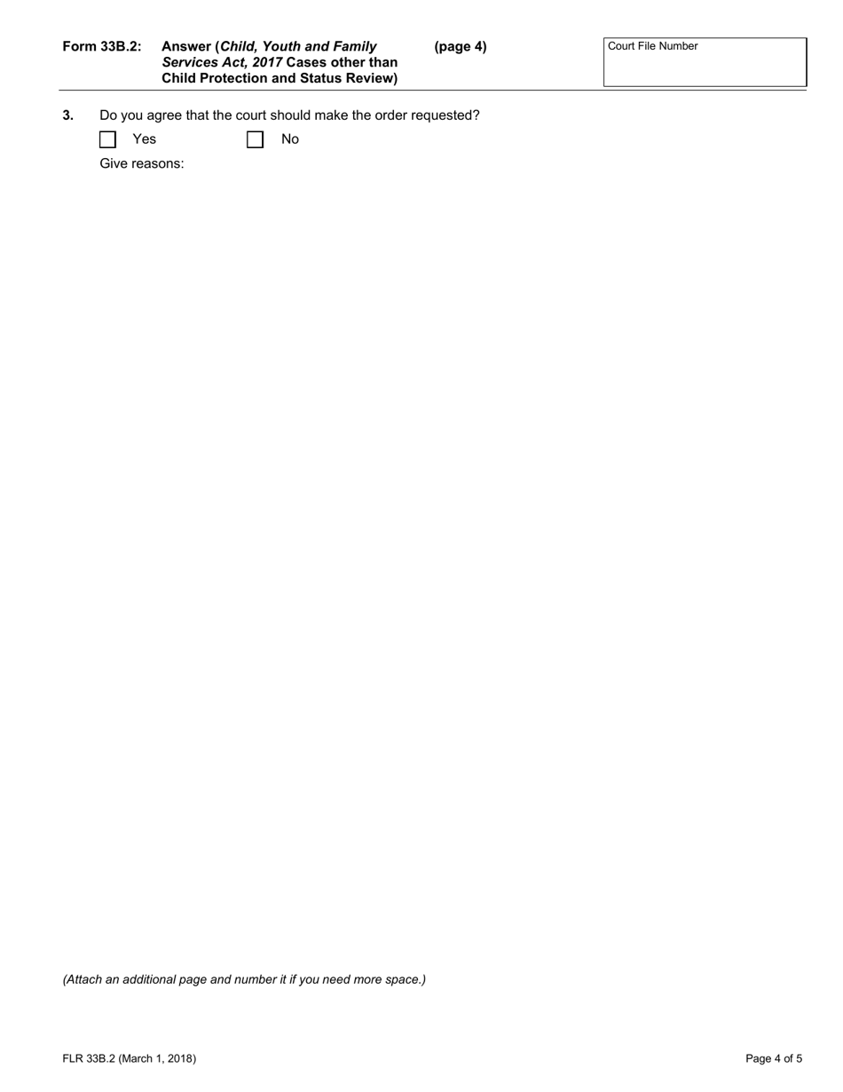 Form 33B.2 Answer (Child, Youth and Family Services Act, 2017 Cases Other Than Child Protection and Status Review) - Ontario, Canada, Page 4