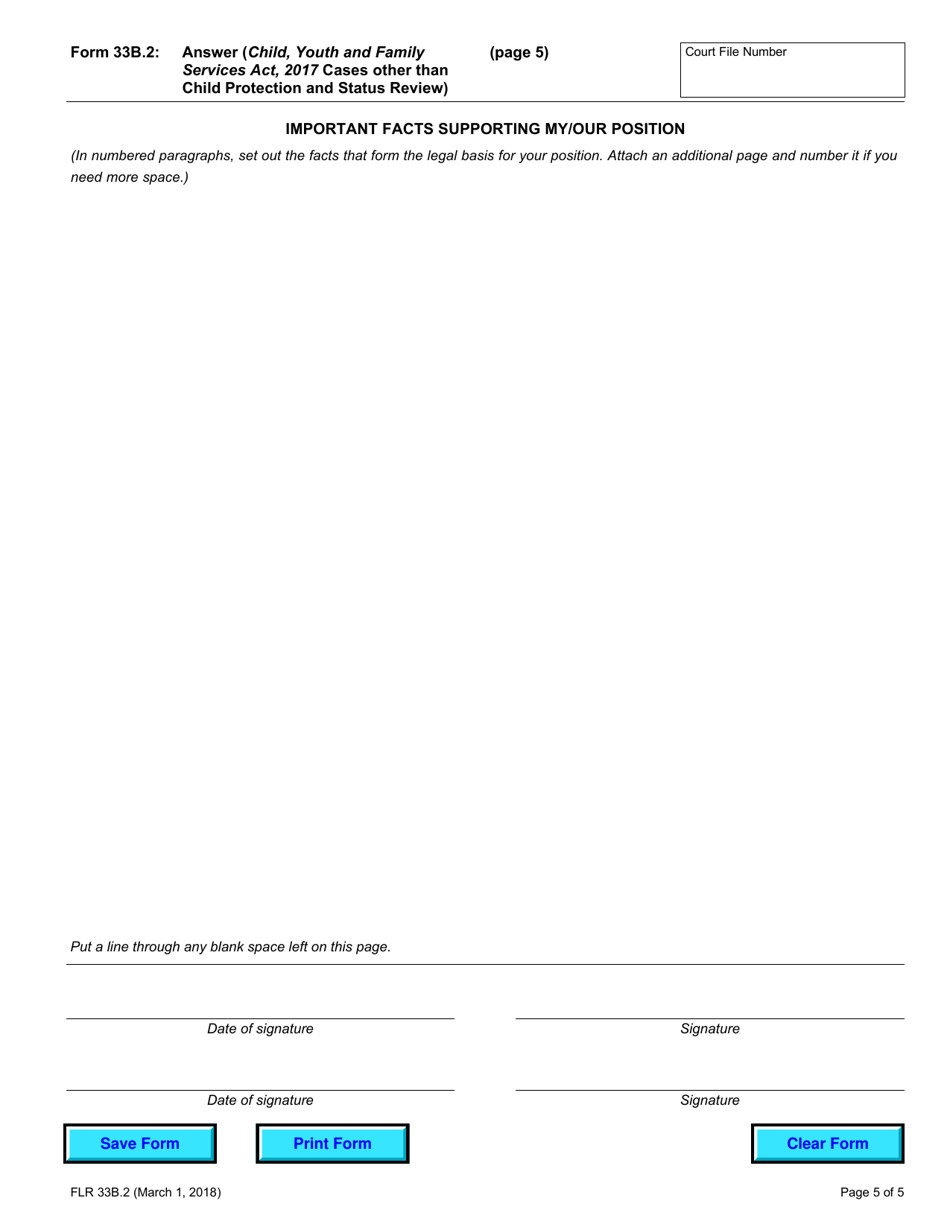 Form 33B.2 Answer (Child, Youth and Family Services Act, 2017 Cases Other Than Child Protection and Status Review) - Ontario, Canada, Page 5