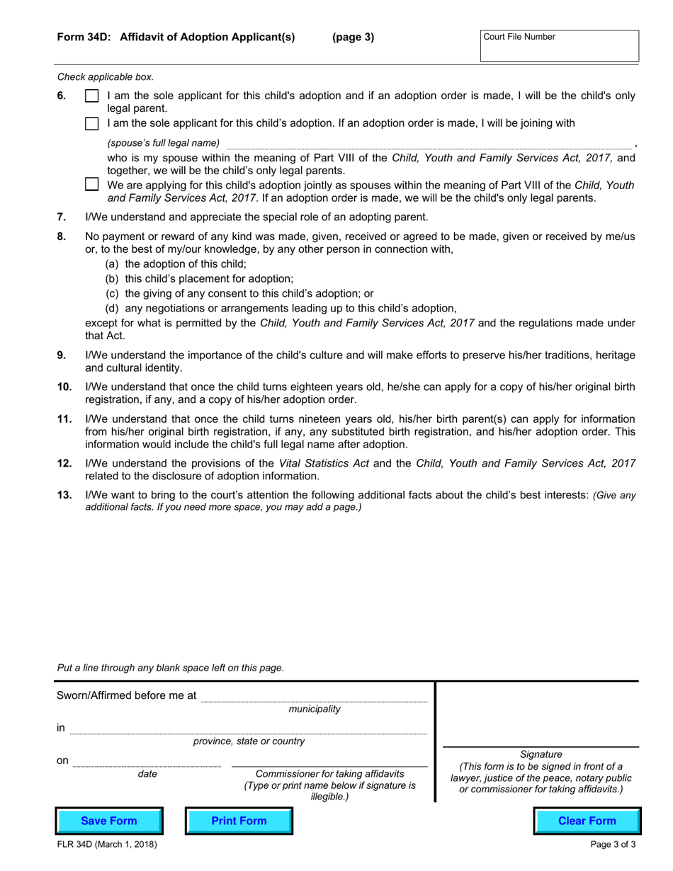 Form 34D Affidavit of Adoption Applicant(S), Sworn / Affirmed - Ontario, Canada, Page 3