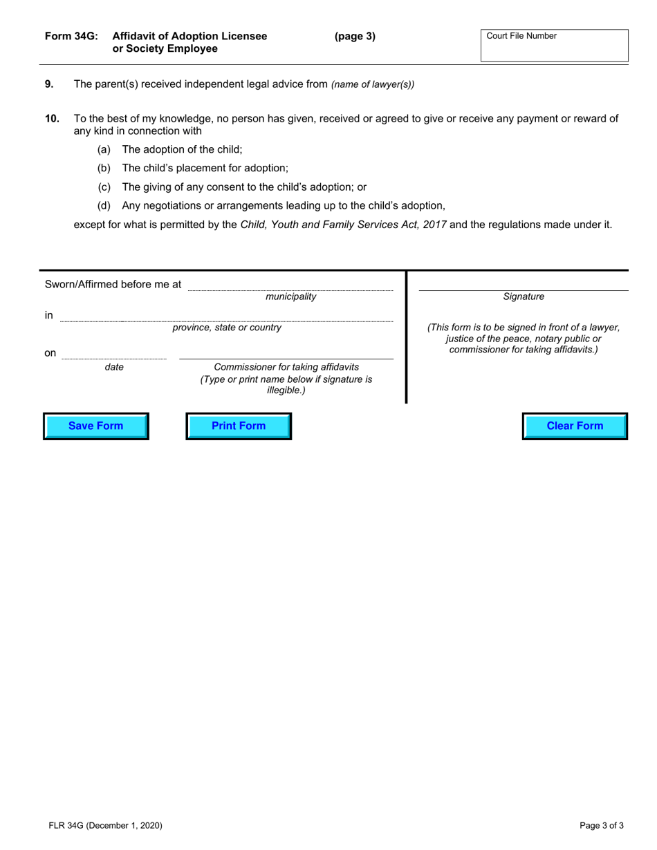 Form 34G Affidavit of Adoption Licensee or Society Employee - Ontario, Canada, Page 3