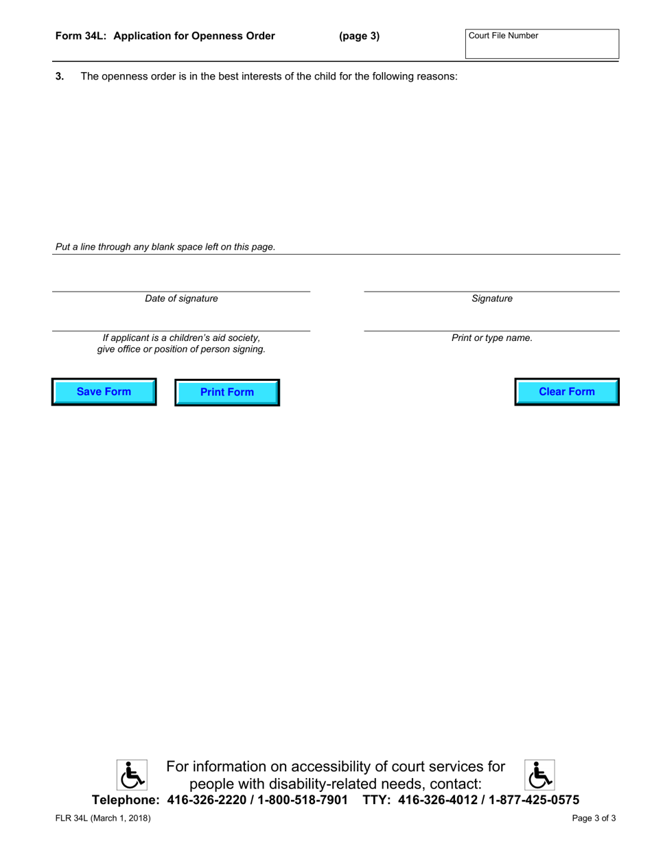 Form 34L Application for Openness Order - Ontario, Canada, Page 3