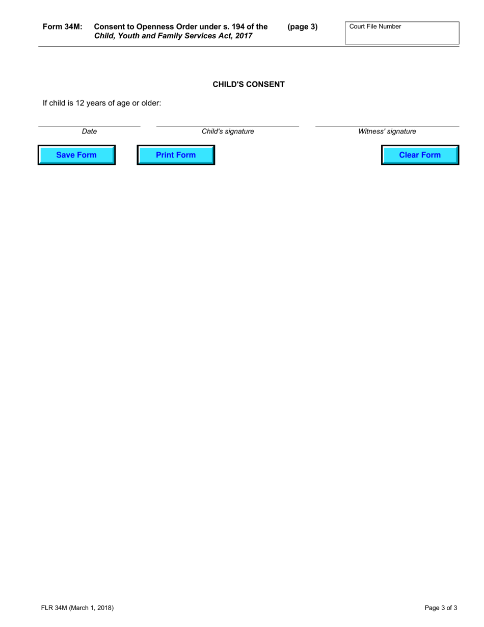 Form 34M Consent to Openness Order Under S. 194 of the Child, Youth and Family Services Act, 2017 - Ontario, Canada, Page 3
