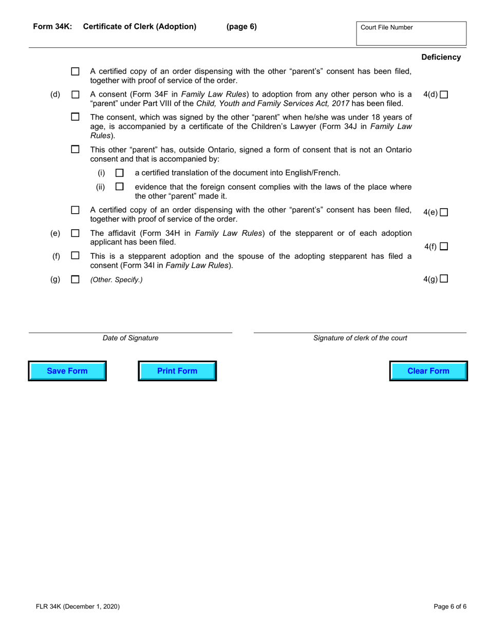 Form 34K Certificate of Clerk (Adoption) - Ontario, Canada, Page 6