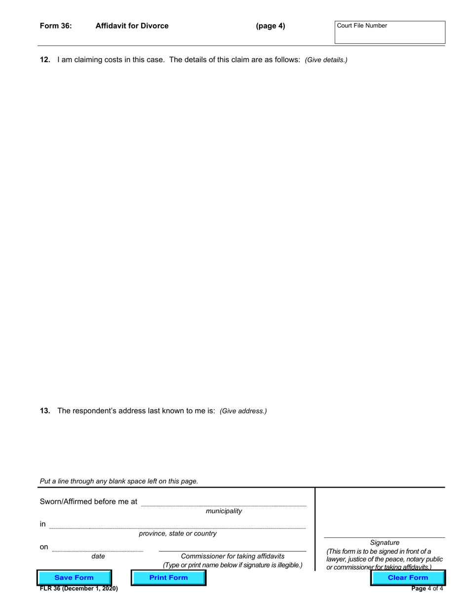 Form 36 Download Fillable Pdf Or Fill Online Affidavit For Divorce Ontario Canada Templateroller 3414