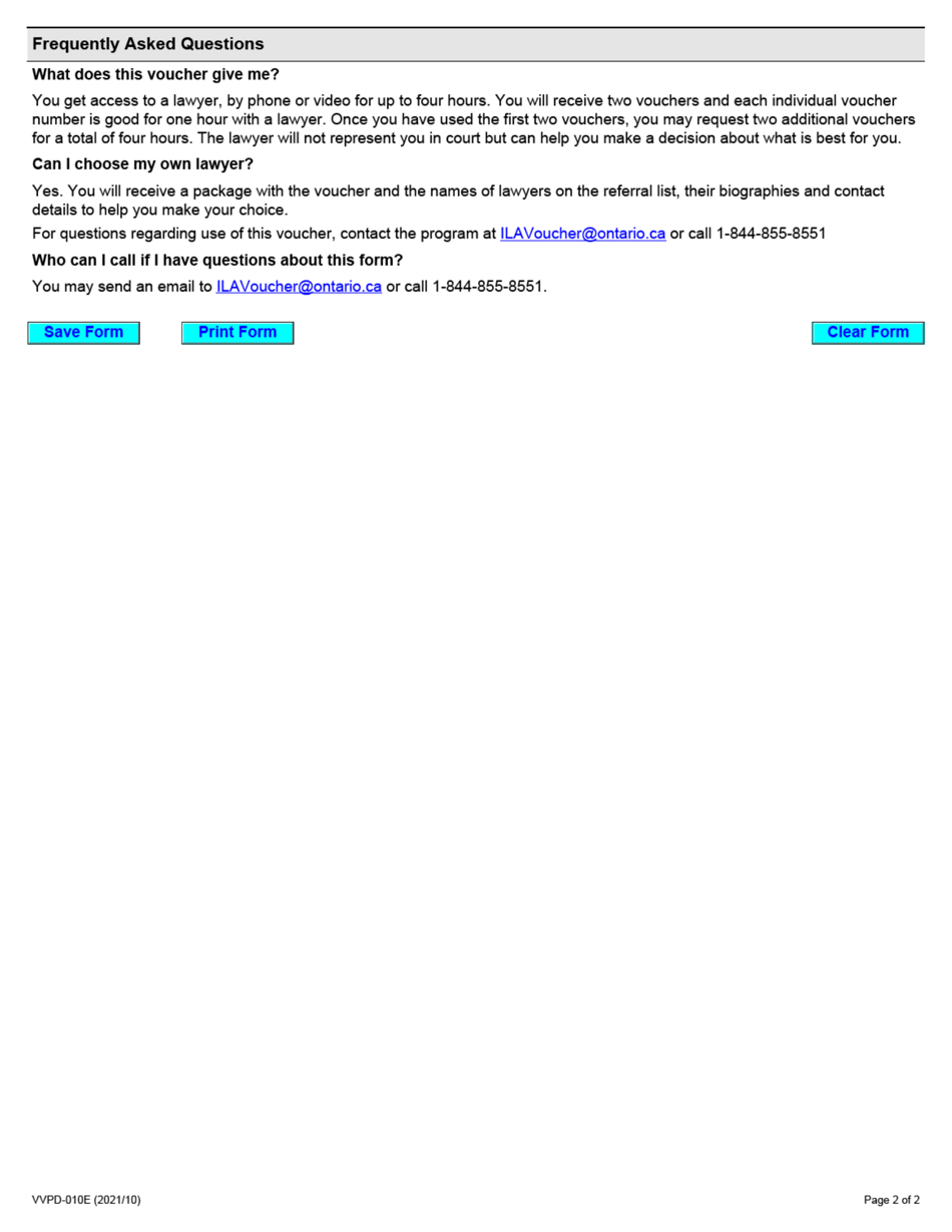 Form VVPD-010E Independent Legal Advice Program Voucher Request Form - Ontario, Canada, Page 2
