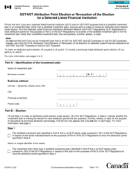 Form RC4614 Gst/Hst Attribution Point Election or Revocation of the Election for a Selected Listed Financial Institution - Canada