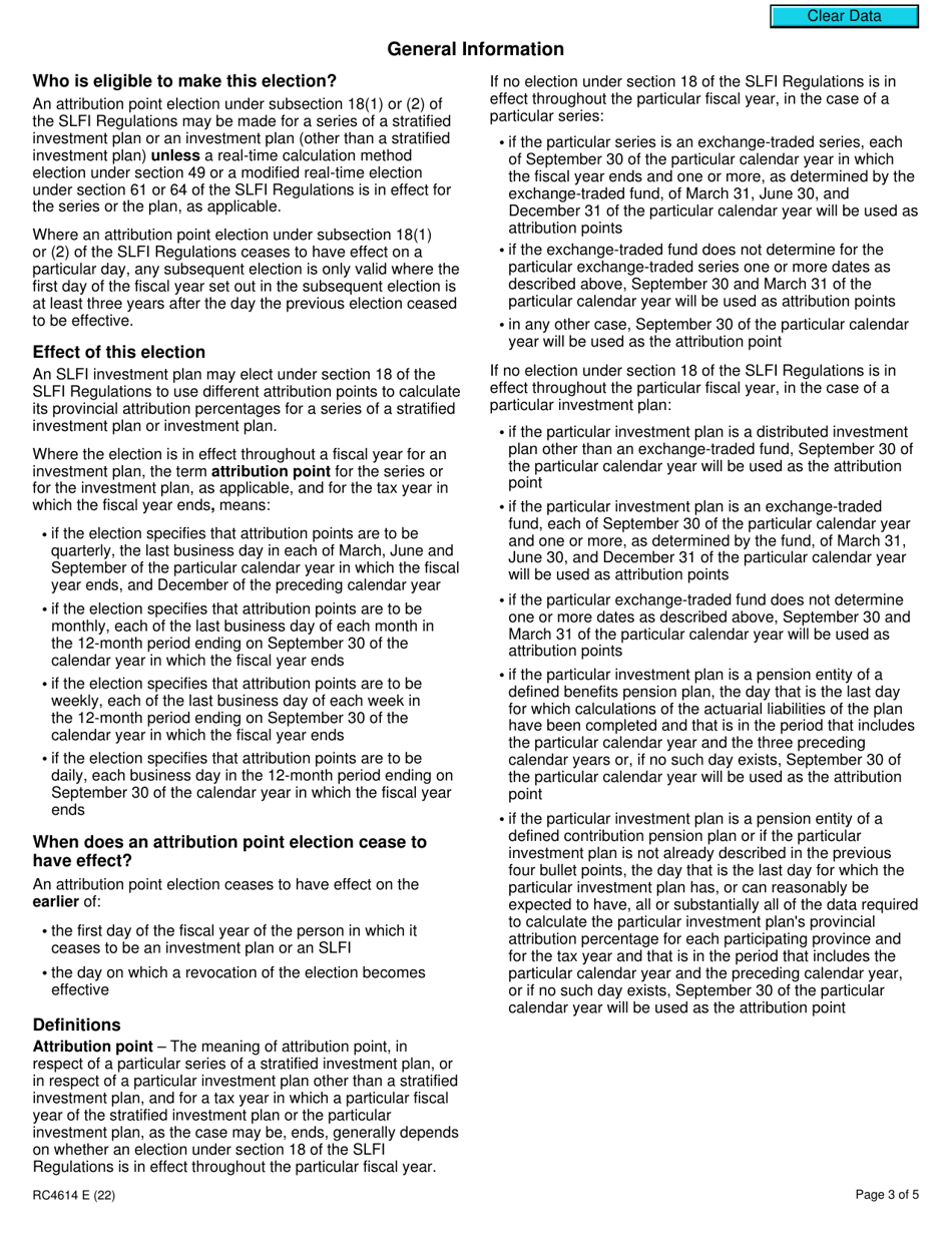 Form RC4614 Gst / Hst Attribution Point Election or Revocation of the Election for a Selected Listed Financial Institution - Canada, Page 3