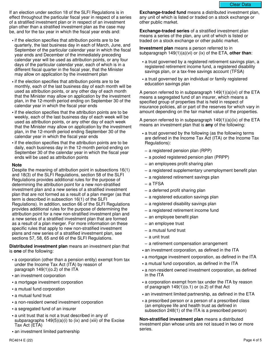 Form RC4614 Gst / Hst Attribution Point Election or Revocation of the Election for a Selected Listed Financial Institution - Canada, Page 4