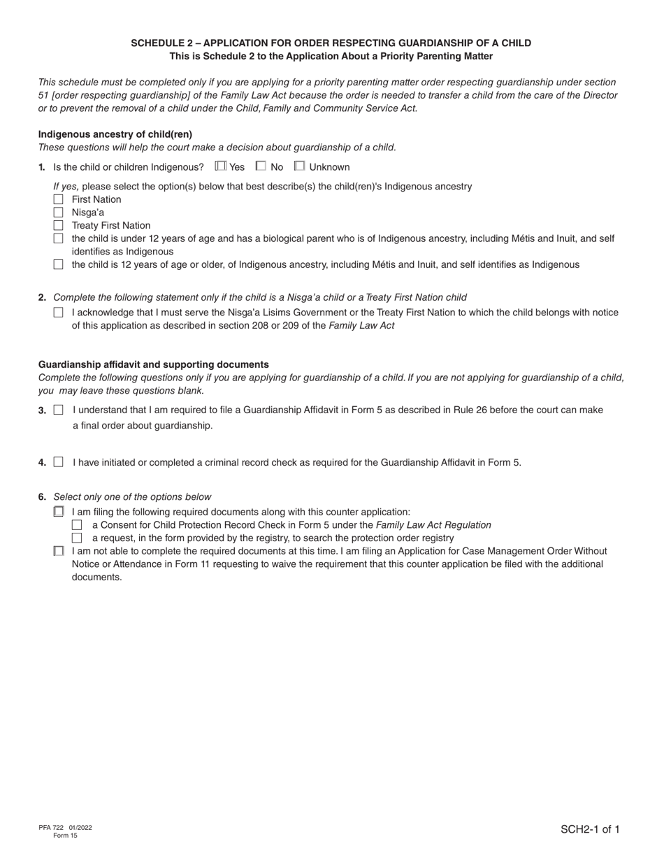 Form 15 (PFA722) Application About Priority Parenting Matter - British Columbia, Canada, Page 14