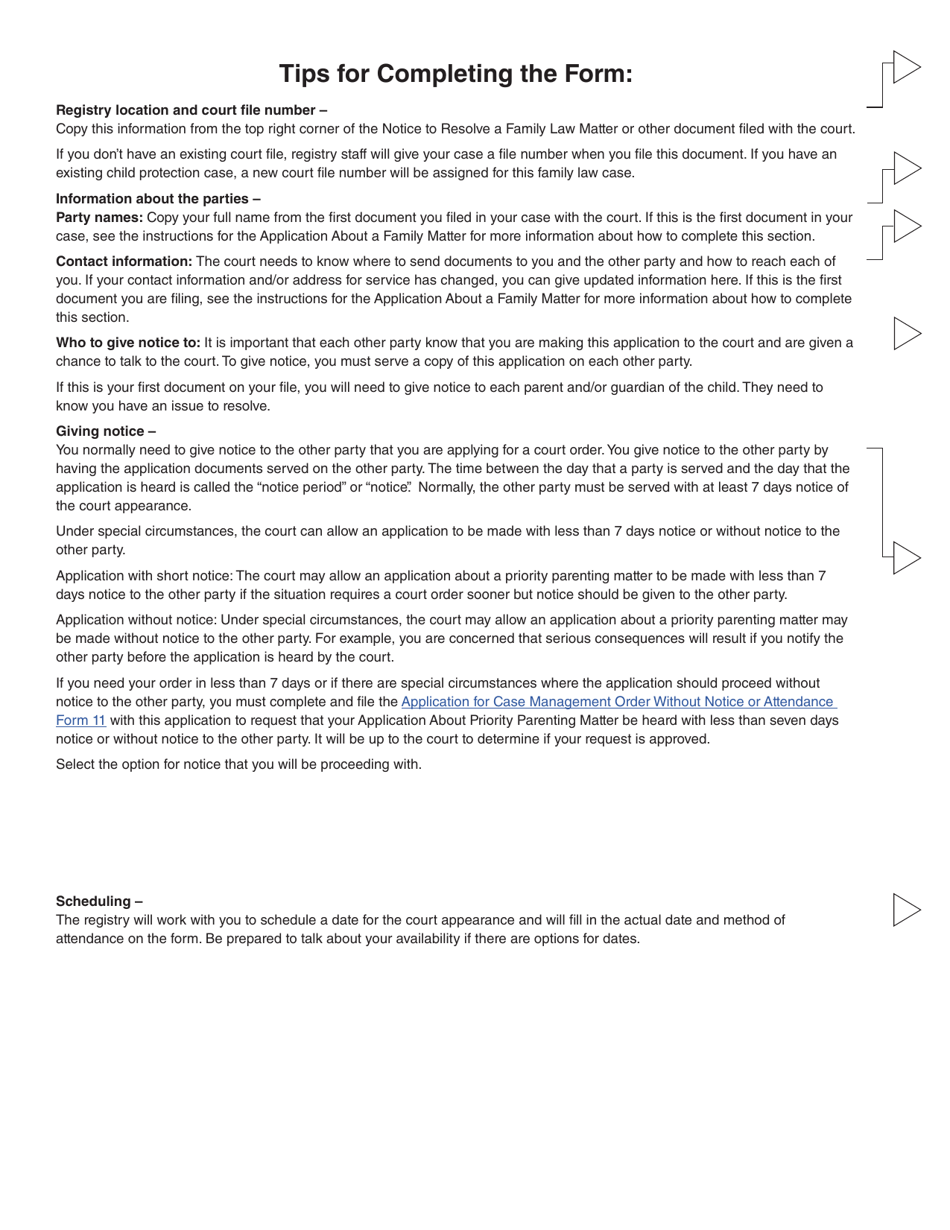 Form 15 (PFA722) Application About Priority Parenting Matter - British Columbia, Canada, Page 5