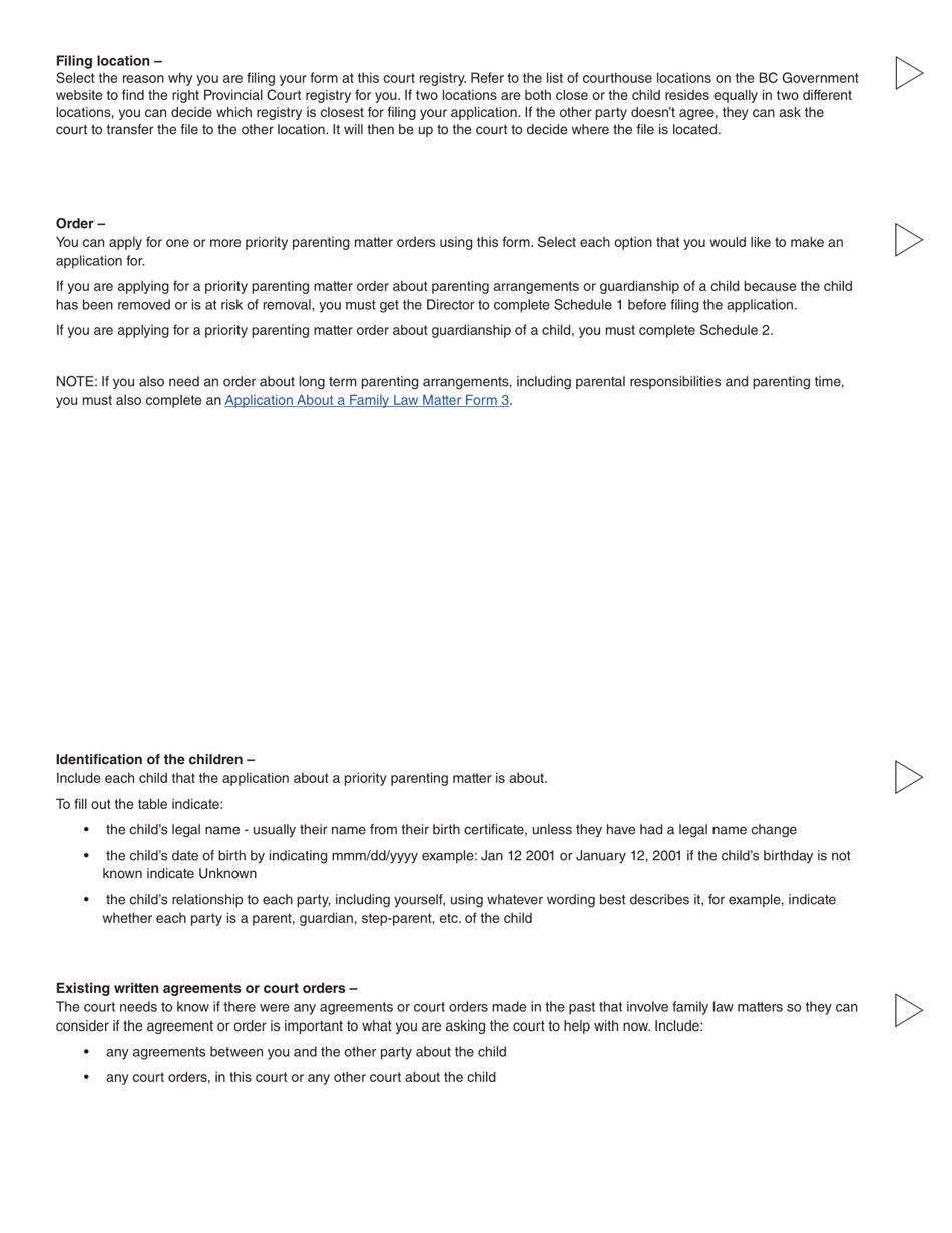 Form 15 (PFA722) Application About Priority Parenting Matter - British Columbia, Canada, Page 7