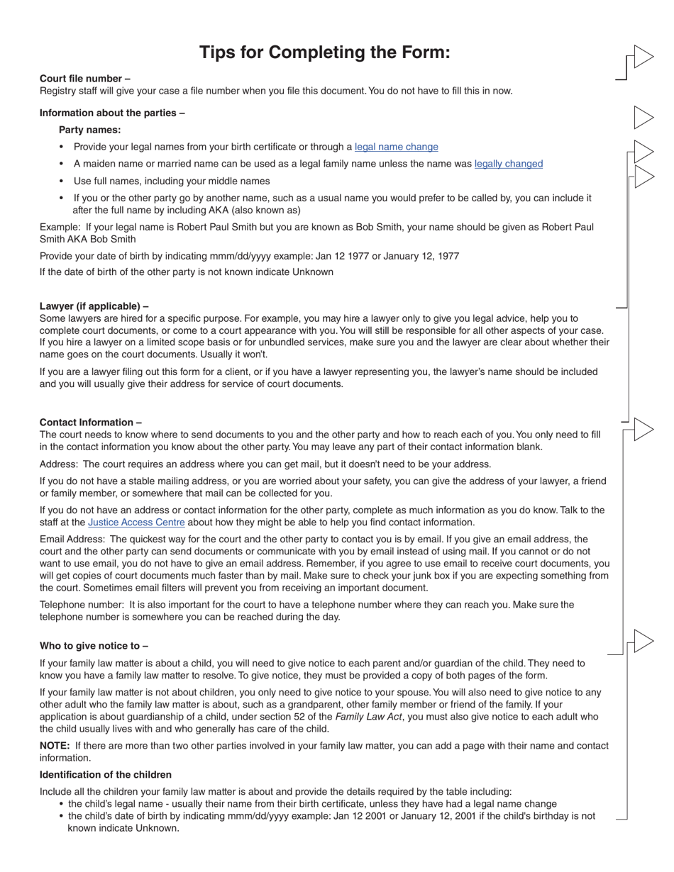 Form 1 (PFA710) Notice to Resolve a Family Law Matter - British Columbia, Canada, Page 3