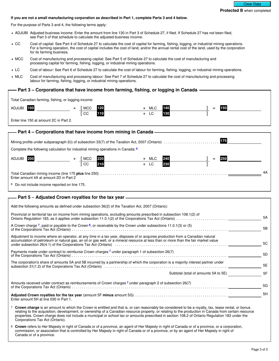 Form T2 Schedule 502 Ontario Tax Credit for Manufacturing and Processing (2022 and Later Tax Years) - Canada, Page 3