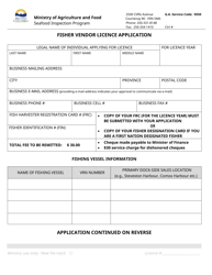 Fisher Vendor Licence Application - British Columbia, Canada