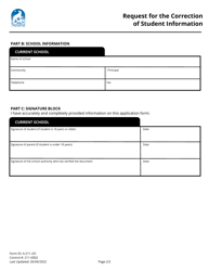 Form A-211-2O Request for the Correction of Student Information - Nunavut, Canada, Page 2