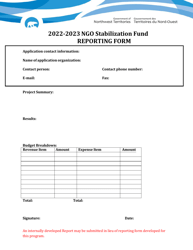 &quot;Reporting Form - Ngo Stabilization Fund&quot; - Northwest Territories, Canada, 2023