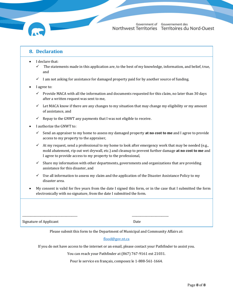 Disaster Assistance - Registration Form for Residents - Northwest Territories, Canada, Page 8