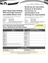Document preview: Space Reservation Booking Note and Cargo Insurance and Liability Waiver Form - Northwest Territories, Canada