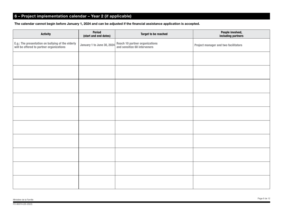 Form FO-8007A Financial Assistance Application Form - Together Against Bullying Financial Support Program - Quebec, Canada, Page 6