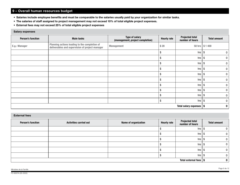 Form FO-8007A Financial Assistance Application Form - Together Against Bullying Financial Support Program - Quebec, Canada, Page 9