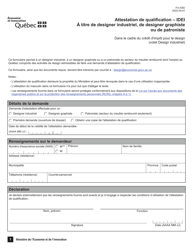 Document preview: Forme FM-IDEI Attestation De Qualification a Titre De Designer Industriel, De Designer Graphiste Ou De Patroniste - Credit D'impot Pour Le Design - Volet Design Industriel - Quebec, Canada (French)