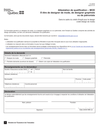 Document preview: Forme FM-MOD Attestation De Qualification a Titre De Designer De Mode, De Designer Graphiste Ou De Patroniste - Credit D'impot Pour Le Design - Volet Design De Mode - Quebec, Canada (French)
