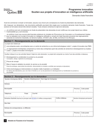 Forme F-0064-2 Volet 2, 3 Formulaire De Demande D&#039;aide Financiere - Appel De Projets D&#039;innovation En Intelligence Artificielle - Quebec, Canada (French)