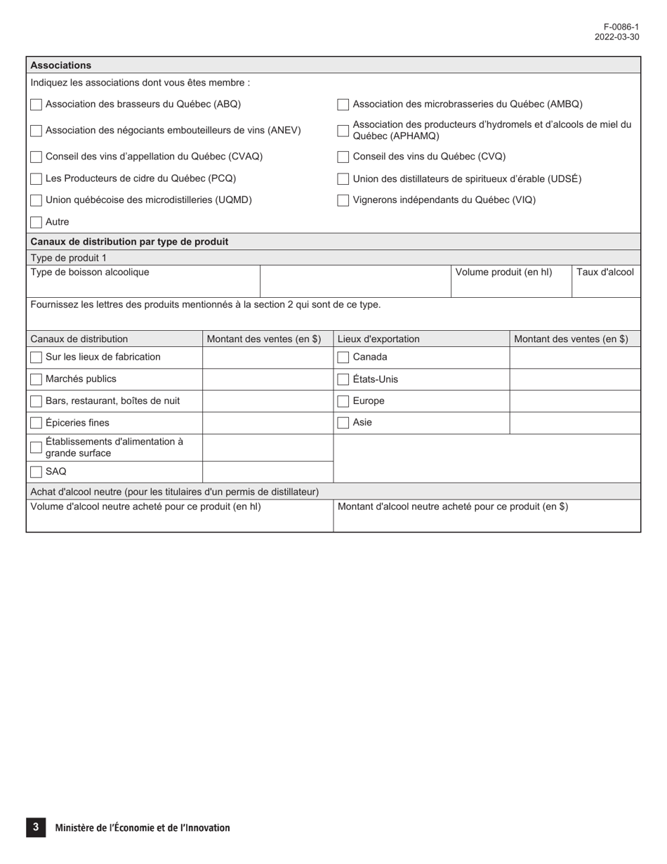 Forme F0086-1 Volet 1, 2 Formulaire Dadmissibilite - Entreprises - Programme Dappui Au Positionnement DES Alcools (Papaq) - Quebec, Canada (French), Page 3