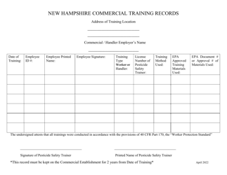 Non-certified Applicators Training Record - New Hampshire, Page 2