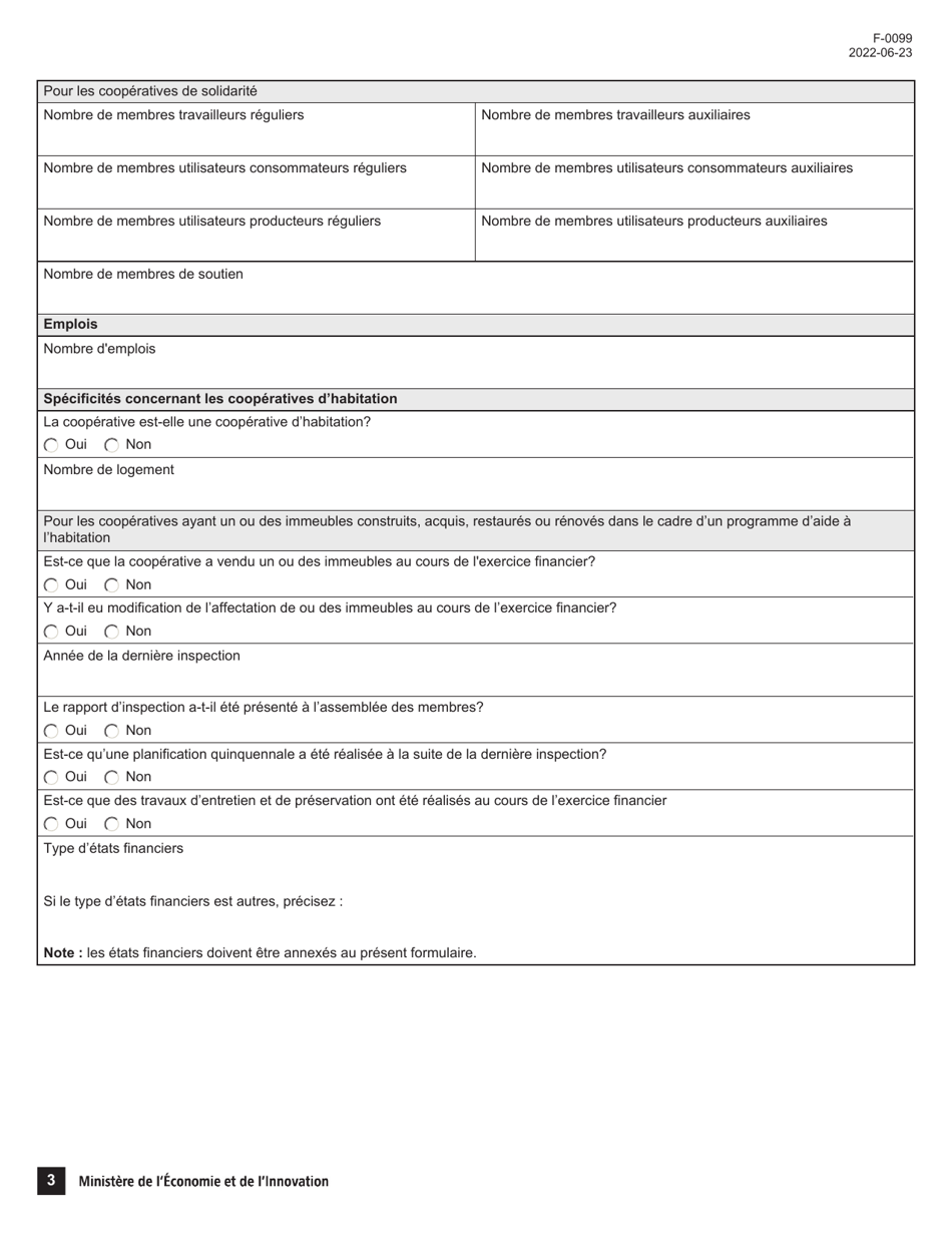 Form F-0099 Formulaire Rapport Annuel Cooperative - Quebec, Canada, Page 3