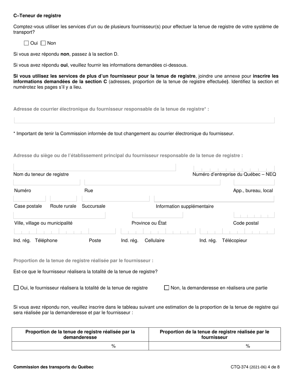 Form CTQ-374 - Fill Out, Sign Online and Download Printable PDF, Quebec ...