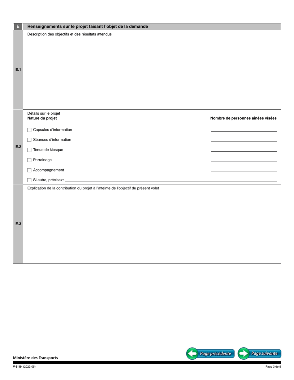 Forme V-3119 Volet 3 - Mise En Place Dinitiatives Visant Lapprentissage Du Transport Collectif Par Les Aines - Quebec, Canada (French), Page 3