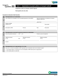 Forme V-3186 &quot;Volet 2 - Implantation De Projets Pilotes En Transport Collectif&quot; - Quebec, Canada (French)