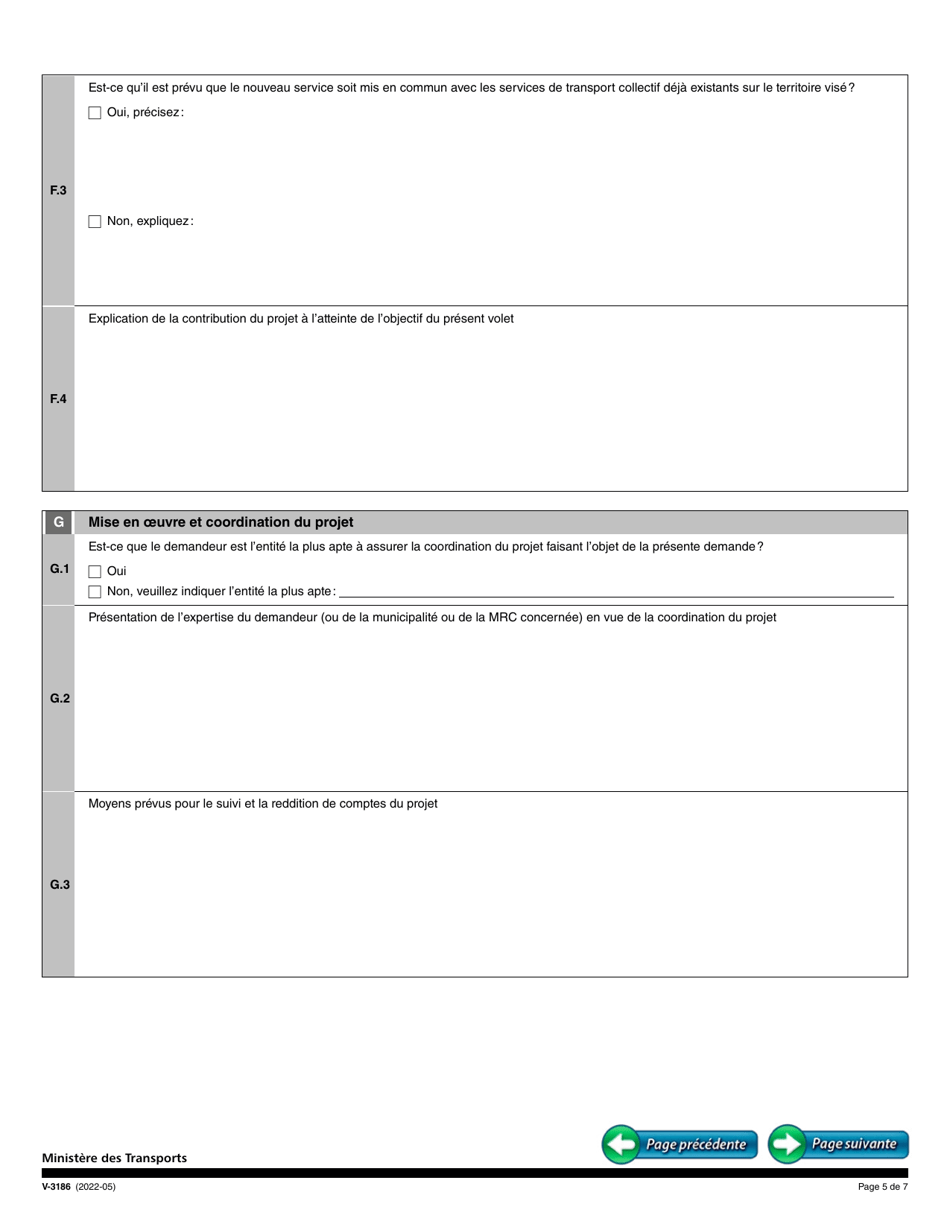 Forme V-3186 Volet 2 - Implantation De Projets Pilotes En Transport Collectif - Quebec, Canada (French), Page 5