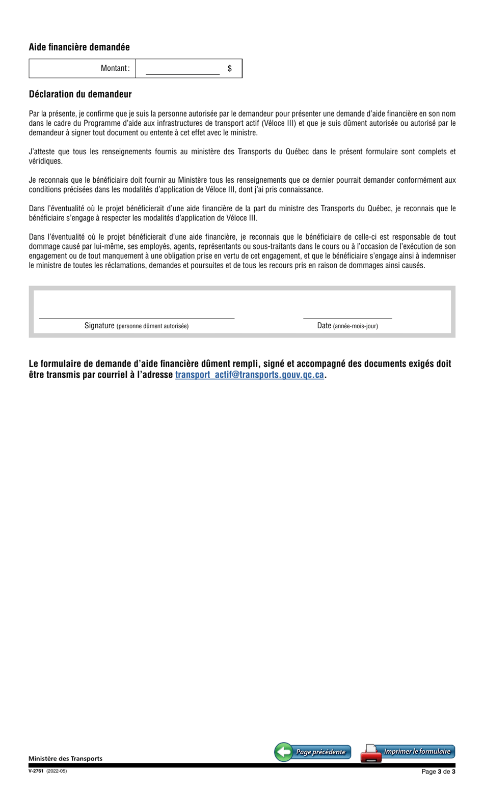Forme V-2761 Programme Daide Aux Infrastructures De Transport Actif (Veloce Iii) - Quebec, Canada (French), Page 3