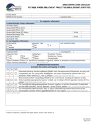 Potable Water Treatment Facility General Permit Inspection Checklist - New Hampshire