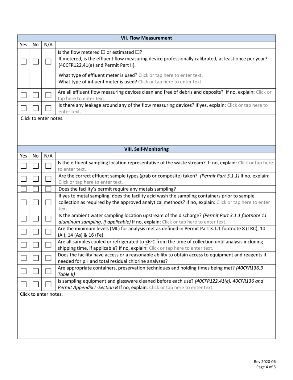 Potable Water Treatment Facility General Permit Inspection Checklist - New Hampshire, Page 4