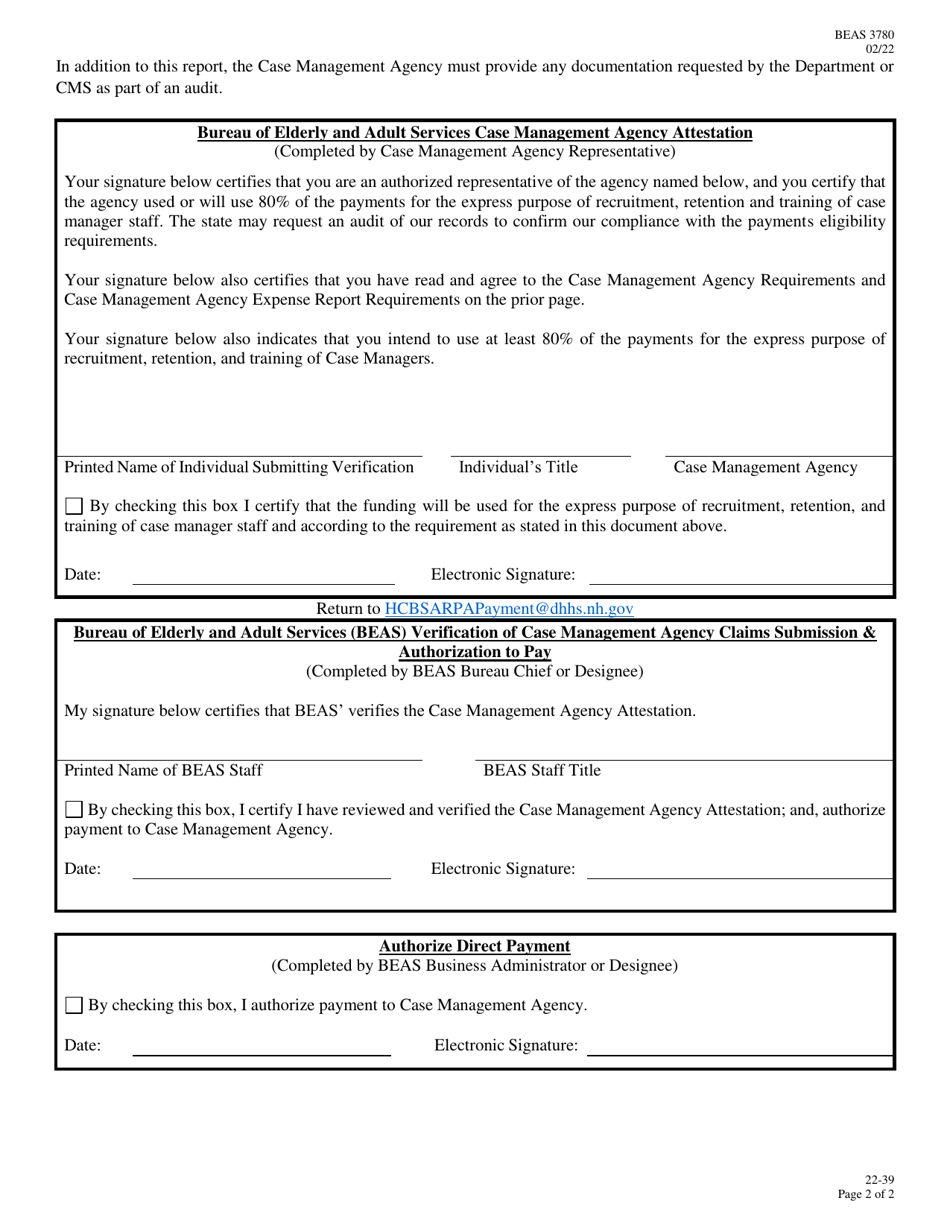 Form BEAS3780 Beas Attestation of Requirements  Authorization to Pay One-Time for a Recruitment, Retention, and Training Payments - New Hampshire, Page 2