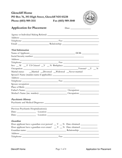Application for Placement - New Hampshire Download Pdf