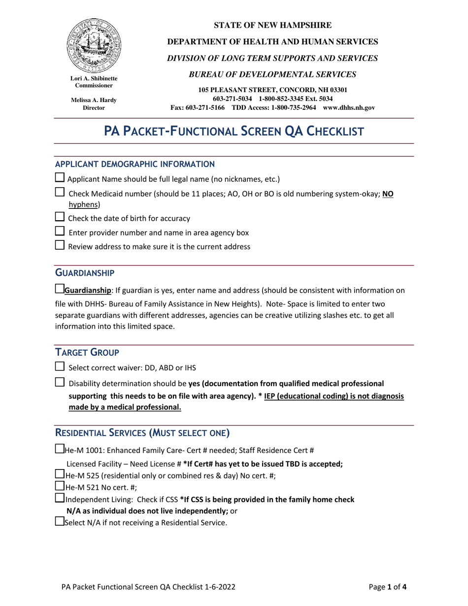 New Hampshire Pa Packet-functional Screen Qa Checklist - Fill Out, Sign 