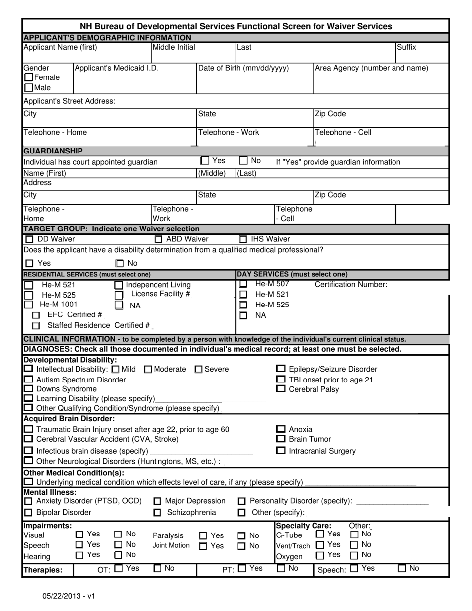 Functional Screen for Waiver Services - New Hampshire, Page 1